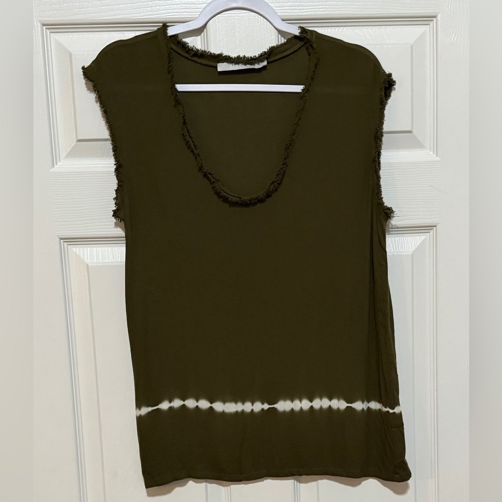 Kain Fringe-Trim Olive Sleeveless Top - Size M